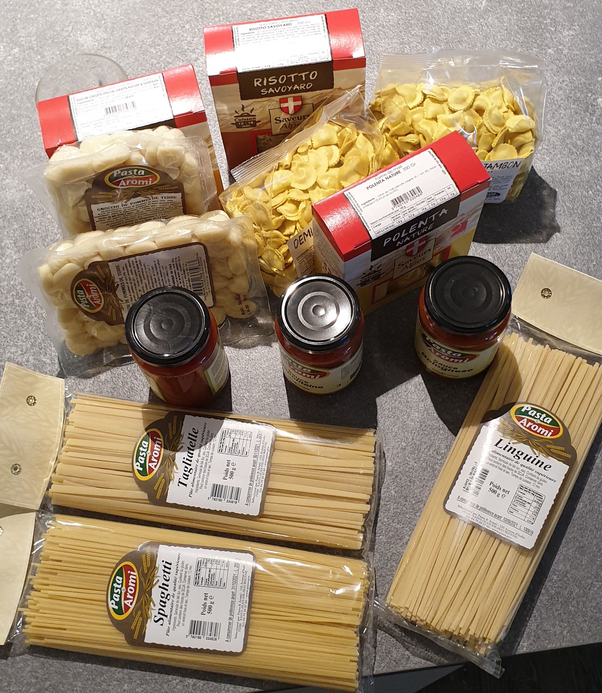 Colis assortiments pâtes, sauces, risotto, polenta et crozets 35,90€
