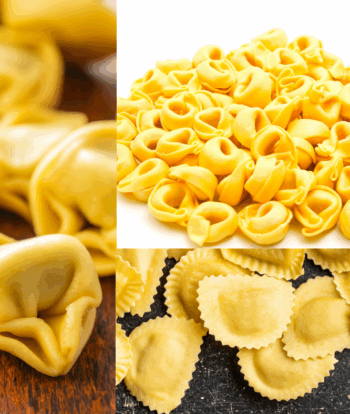 Assortiment de 3 paquets de 500g de pâtes farcies, tortellini fromages, tortelloni ricotta épinard et mezze-lune au jamon